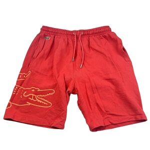 LACOSTE Shorts Men's Small Organic Cotton Coral Oversized Print Pockets Preppy